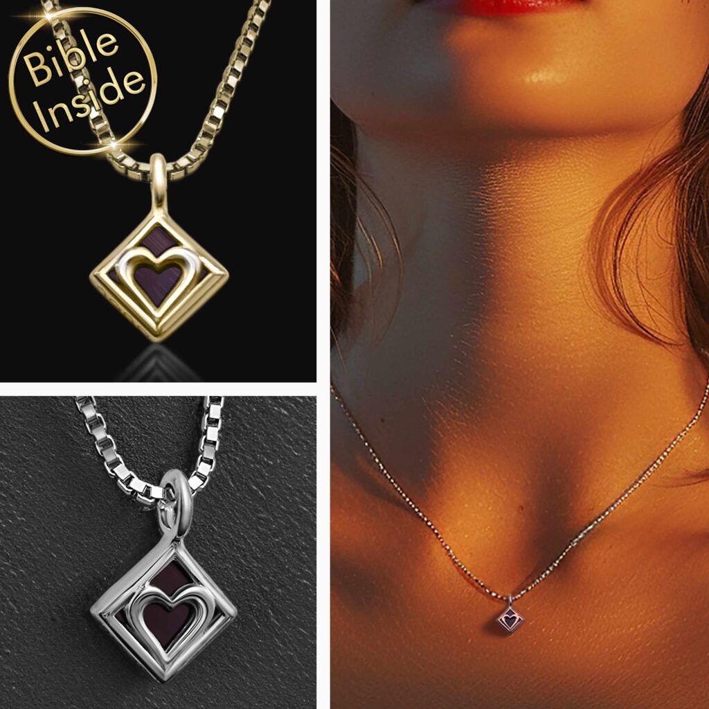 Gold Holy Bible Pendant With Tree of Life Design Where New Testament is Inside by My Nano Jewelry